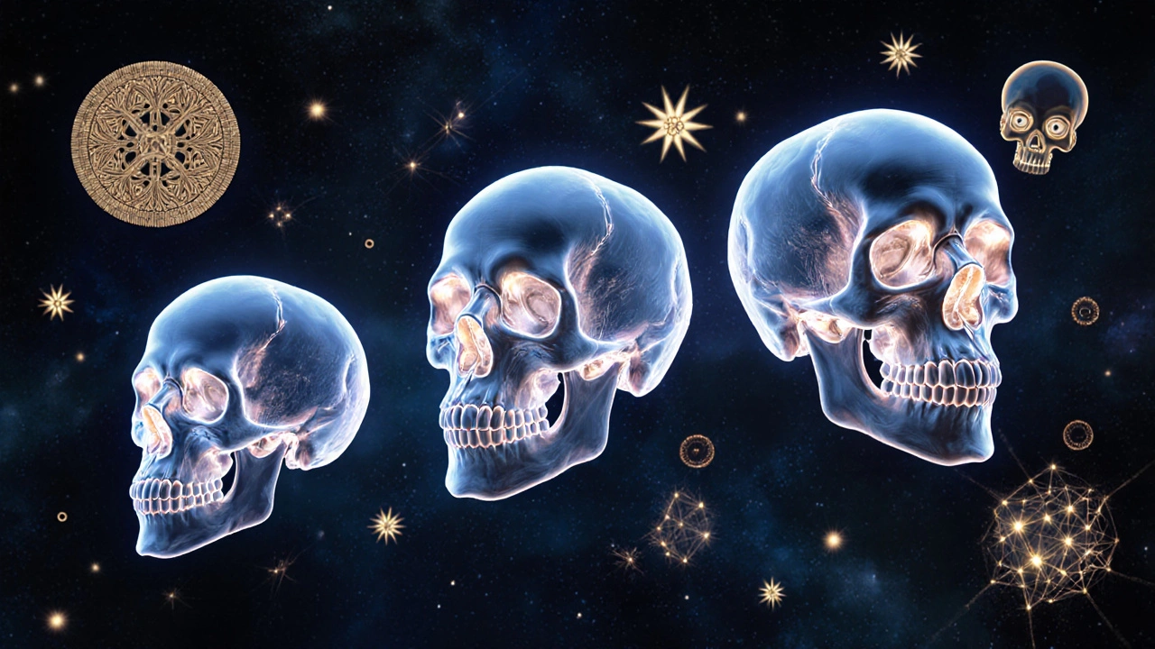 Přehled vývoje lidského mozku s abstraktními symboly a propojeními