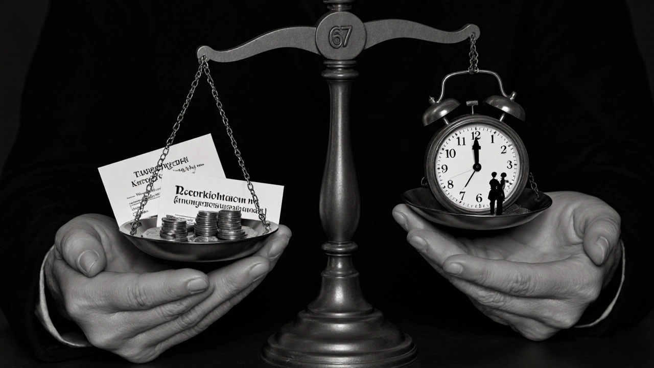 Váha s příspěvky a časem, proti stínům ztracených let bez příspěvků.