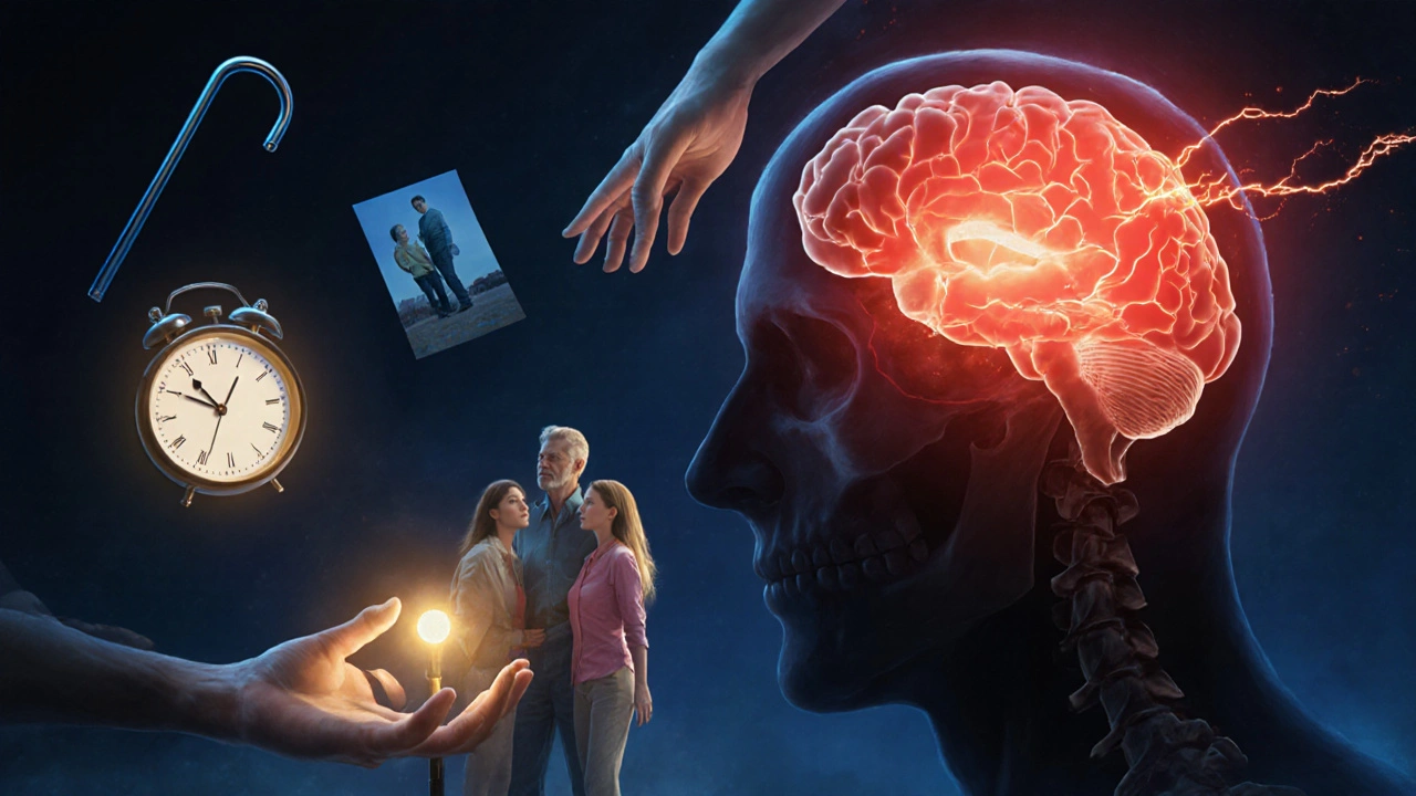 Vnitřní pohled na mozek starého člověka: alarmová amygdala a přicházející světlo z rodiny.